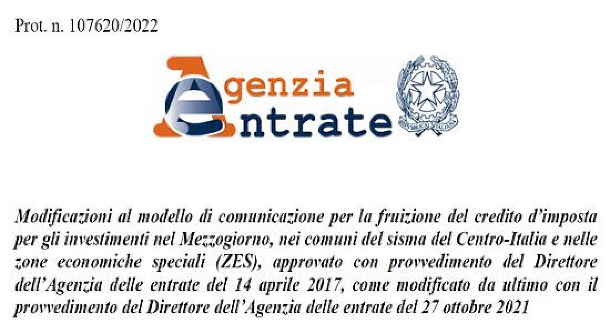 Credito Dimposta Per Gli Investimenti Nel Mezzogiorno Nei Comuni Sisma Centro Italia E Nelle 2534